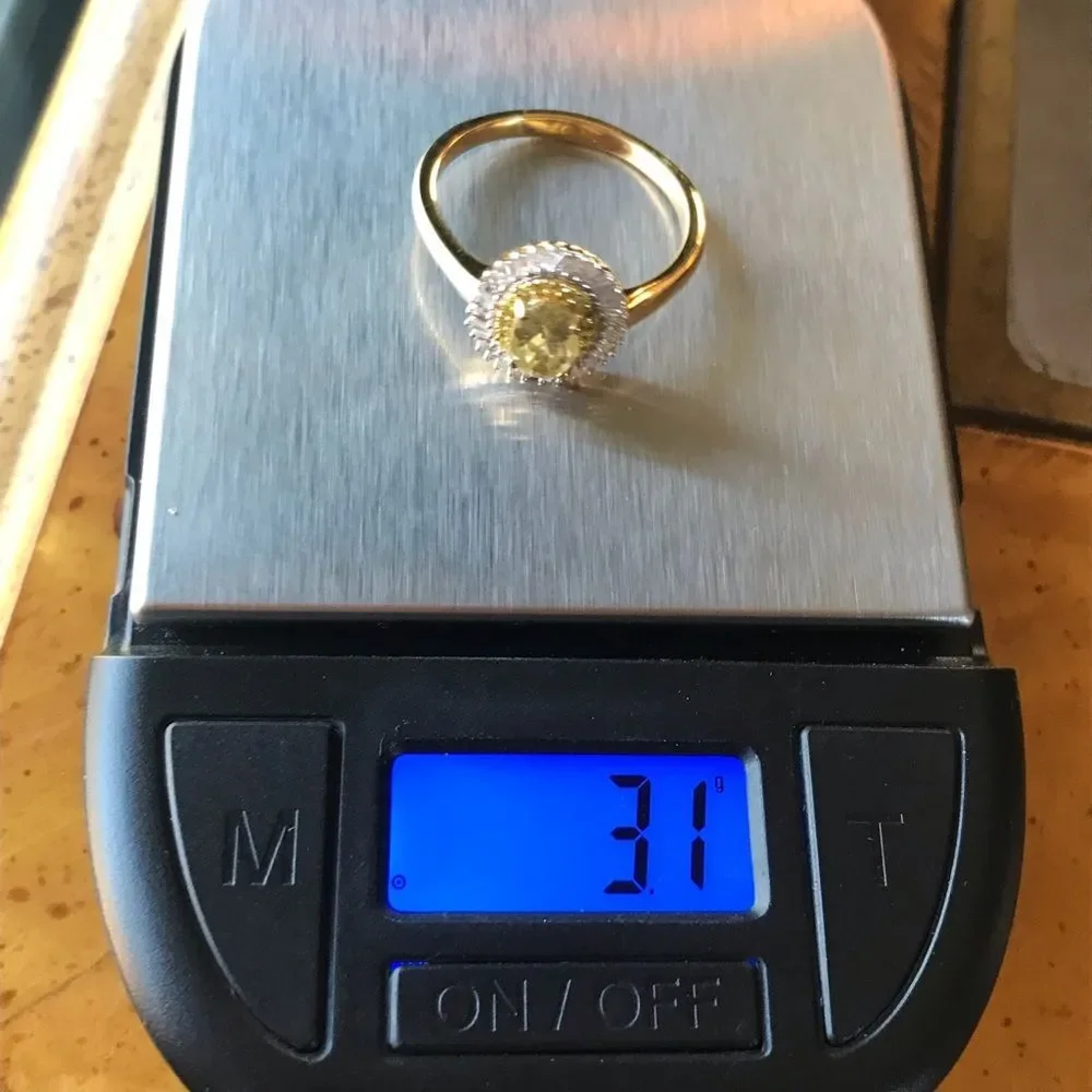 Natural Diamond Golden Apatite Sterling Silver Halo Ring Size 10